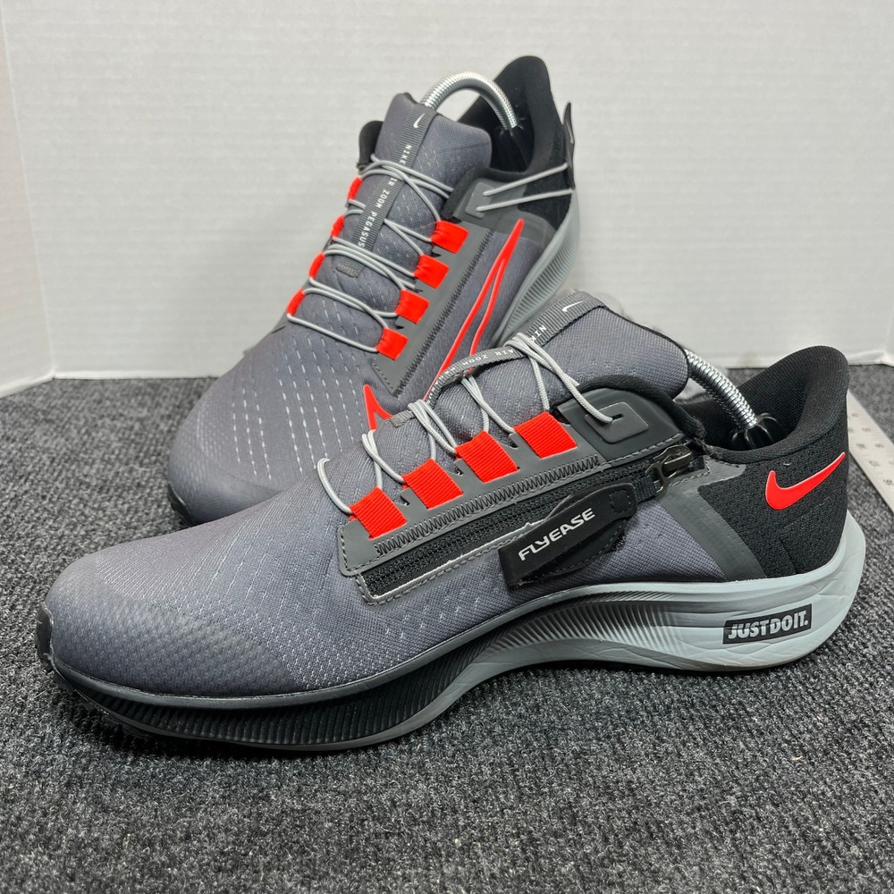 Nike Air Zoom Pegasus 38 FlyEase Mens 10 Grey Crimson Running Techwear Shoes